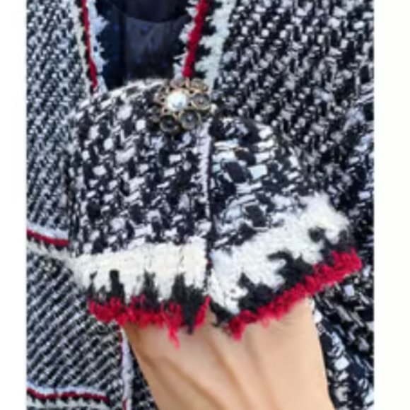 NWOT Zara Woman Black White Red boucle Tweed Jacket Blazer M - Picture 10 of 10